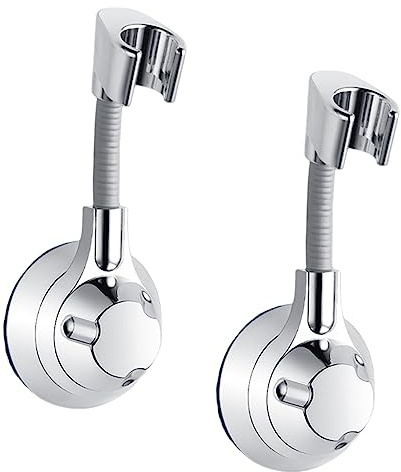 Support Pommeau de Douche Angle Réglable, Support Douche Sans Percage, Support Douchette Mural, Vacuum Suction Cup Fixation Pommeau de Douche, Accroche Pommeau de Douche Universel (2 Pack, Argent)