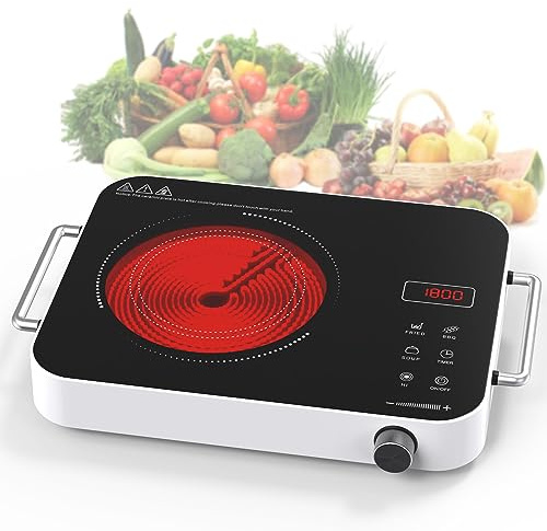 GIHETKUT VBGK Single electric hob, 220V Touch and Knob portable electric hob,2000W Single ceramic hob,9 Power Levels, Kids Safety Lock & 4H Timer, ceramic hob portable.