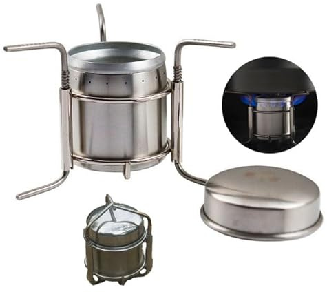 zalati Réchaud à alcool portable en acier inoxydable avec support pour pique-nique, camping, barbecue, cuisine – Capacité de 180 ml