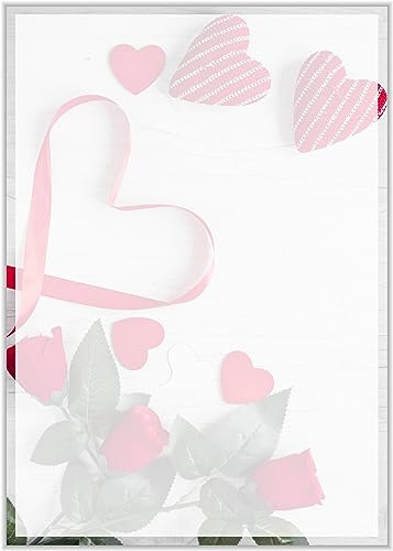 Briefpapier mit Herzen DIN A4 - Papier mit Herzchen - 20 Blatt - Motiv Nr. 022 | 160g/m²