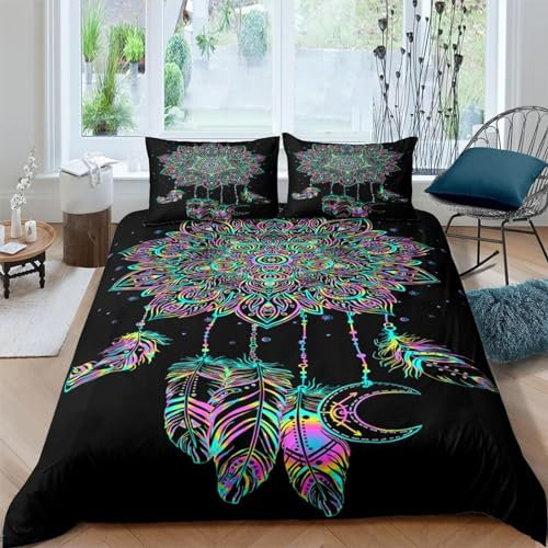 Bettwäsche 200x200 Farbe TraumfäNger 3D Druck Bettbezüge und 2 Kissenbezug 50 x 75 Kuschelig Atmungsaktive Bettwäsche Set 3 Teilig mit Reißverschluss