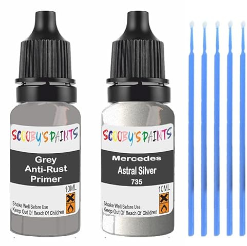 SCOOBYS PAINTS BACK IN THE MIX Touch Up Paint For Mercedes Astral Silver 735 Scratch Stone Chip Repair With Grey Primer