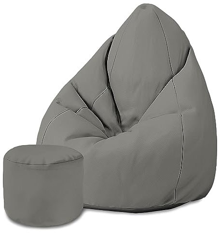 DreamRoots Sitzsack für Kinder und Erwachsene - Sitzsack mit Füllung, Lehne, Hocker und Bezug - Oxford Stoff 220 gr/m2 Wasserdicht - Sitzkissen Boden - Chill Sack M, Grau