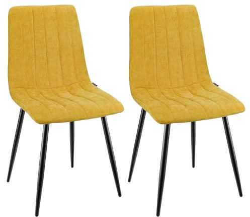WAFTING Esszimmerstühle 2er Set, Gepolsterter Stuhl mit Hoher Rückenlehne, Esstischstühle mit Metallfuß, für Esszimmer, Wohnzimmer, Küche, Schlafzimmer und Empfangsraum, Gelb