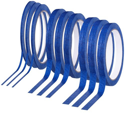 Meng Jiaran 9 Rolls Blue Masking Tape, 3/7/12 mm X 20 M Painters Tape Artist Masking Tape with Sharp Lines for Artist Painting DIY, Adhesive Blue Painters Tape for Indoor Painting Decorating