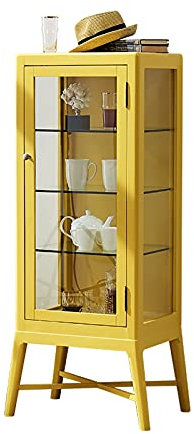 Generisch Weinregal Weinschrank, Holz-Weinschrank, Glastür, moderner, minimalistischer Vitrinenschrank, handgefertigter Schrank für Zuhause, Küche, Esszimmer, Barschrank (Farbe: Gelb)
