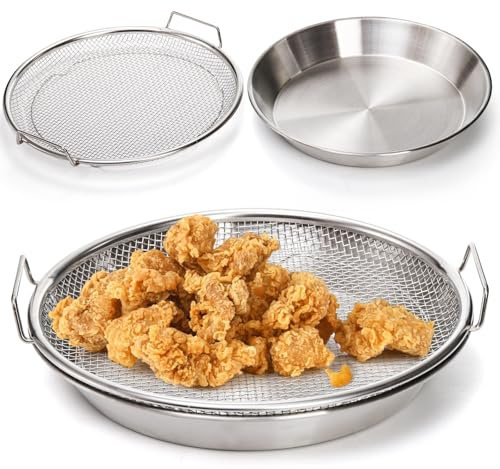 Tlence 10.3 Kitchen Oil Filter Tray, Stainless Steel Air Fryer Mesh Pan, Draining Basket Accessories for Fried Food, Cooking Net Strainer Colander for Barbecue Grill Vegetable Dessert