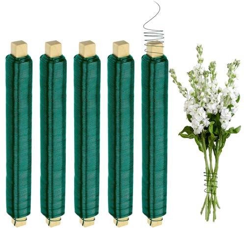 Idota 5 Rollen Blumendraht Grün, ø 0,8 mm Holzstock Wickeldraht-25 m/Rolle | Biegsam Bindedraht Rostfrei Basteldraht zum Befestigen von Blumenpflanzen Ideal zum Basteln und Weihnachtskranz