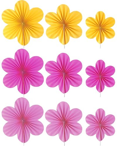 9 Pcs Papierblumen, Papierfächer 20cm 25cm 35cm, 3 Farben Hochzeitsfächer mit Zubehör, Hanging Blumen Dekoration, Wiederverwendbare Hochzeit Party Hintergrund für Geburtstage Weihnachten Home Decor