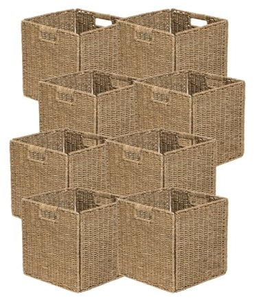 Box and beyond - Lot de 4 Paniers de Rangement - 31 x 31 x 31 cm - Jonc de Mer Naturel - Pliables - Avec Poignées - Rangement, Déco - Chambre, Salon, Bureau - Style Bohème et Chic