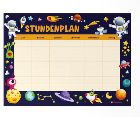 Friendly Fox Weltraum Stundenplan abwischbar, DIN A4 magnetischer Stundenplan abwischbar zum Aufhängen an Kühlschrank Whiteboard | magnetischer SchülerInnen Wochenplaner zum Aufhängen an KühlschrankWhiteboard