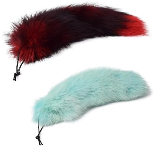 Nocyclonic 2 Pieces 40cm Fell Schwanz Tierschwanz AnhängerKeychain Extra Groß Schlüsselring Tasche Zusätze Auto Schlüsselketten Anhänger Weich Flaumig Dicht Dekoration Ursprüngliche (D)