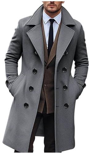 Generico Cappotto Lana Uomo Invernale Lungo Trench Elegante Cappotti da Lavoro Slim Fit Business Trenchcoat Soft Touch Calda Coat Cappotto Lungo Doppiopetto Trench Giacca Sottile Parka Offerta