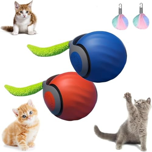 Ziswin 2026 Neu Interaktives Hundespielzeug Ball, Automatisch Beweglicher Katzenspielzeugball, Hundeball Elektrisch USB Aufladbar, Zwei Geschwindigkeitseinstellungen (Blau+Orange)