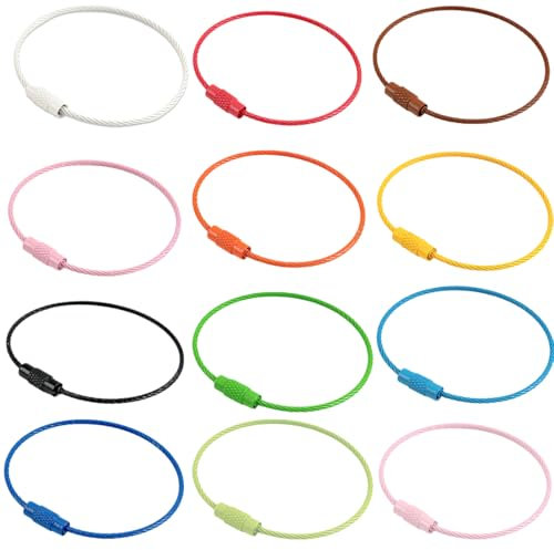 XPEX Confezione da 12 portachiavi Portachiavi in ​​​​acciaio inossidabile con fune metallica per etichette per bagagli, chiavi, pendenti
