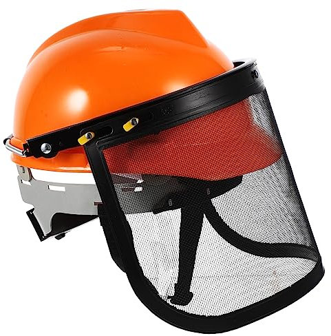 UKCOCO Schutzhelm Für Rasenmähen Gartenarbeit-schutzhelm Mit Metallgitter Robuster Vollhelm in Orange Bequemer Schwammkissen-einsatz