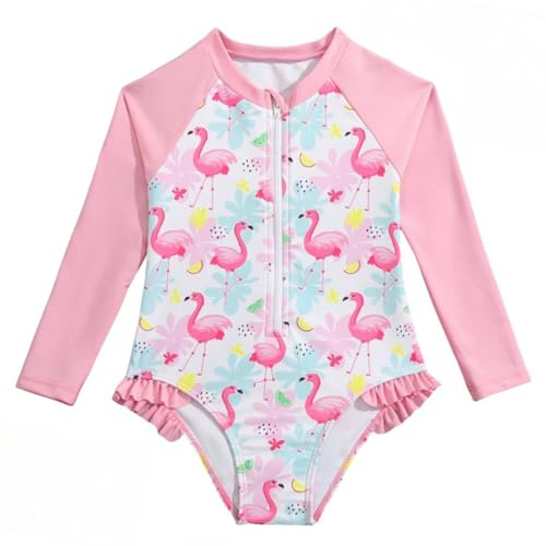 WYTbaby Costume da bagno monopezzo sirena a maniche lunghe per ragazze da 3 a 8 anni, Rosa chiaro, 3-4 Anni