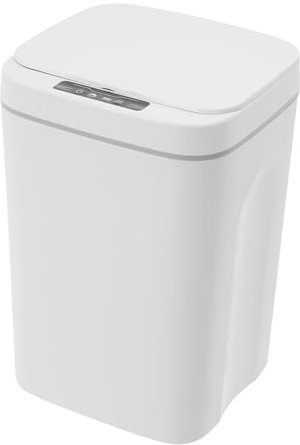SuhoFutus Poubelle automatique, poubelle de cuisine avec capteur, 16 l, rectangulaire, en plastique, blanche, avec couvercle, design silencieux et sans contact