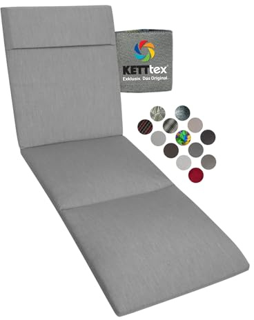 KETTtex EXKLUSIV Auflage Rollliege Agora hellgrau I Gartenliegen Polster 200x60x4cm mit Kopfpolster I spinndüsengefärbter Stoff I Liegenauflage I pflegeleicht & widerstandsfähig I Dessin 2709