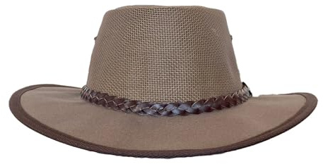 Outbacker Australischer Bush Breeze Sommerhut mit Netzeinsatz- inkl. Kinnband wasserfest mit UV Schutz Farbe braun, Größe L I 58-59 cm