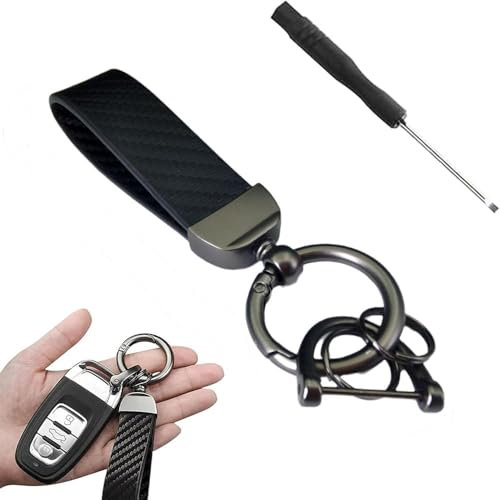 Leder Schlüsselanhänger Auto für VW Polo GTI 2012-2016, Autoschlüsselbund Schlüsselring für Auto Schlüsselband D Ring Drehgelenk Zubehör,A/Black