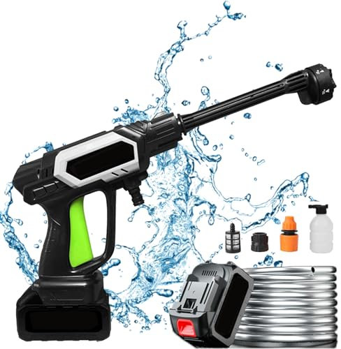 Cordless Pressure Washer Gun, 6 in 1 Portable Pressure Washer, Battery Pressure Washer with 2 Battery, Cordless Power Washer with 5m Hose for Car Garden Floor Cleaning