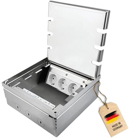Steckdosenbox 6 prises en acier inoxydable V2A prêt à monter avec prises réglables en hauteur Couvercle occupable Prise de sol Réservoir de sol