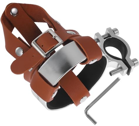 WESIEVYA Fahrradflaschenhalter Getränkehalter Retro Pu Leder Verstellbar mit Netzfach für Mountainbike Lenker Fahrrad Zubehör für Outdoor Radfahren