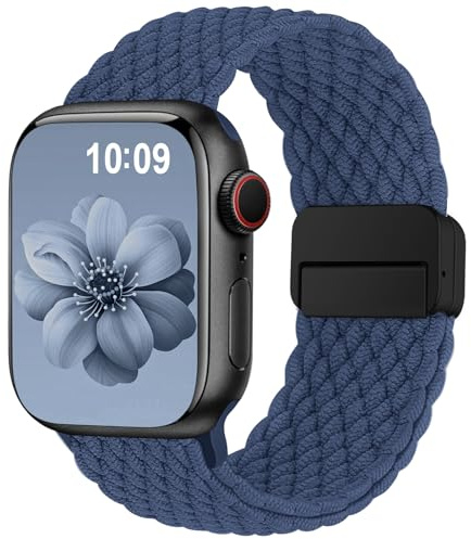 Higgs Braided Strap Compatible with Apple Watch Straps 44mm 46mm 38mm 42mm 40mm 41mm 45mm 49mm for Men Women, Nylon Elastic Magnetic Snap Strap for iWatch Series 11 10 9 SE 8 7 6 5 4 Ultra 3 2 1