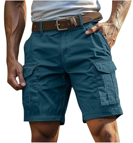 Cargoshorts Herren Kurze Hosen mit Reißverschluss und Knopf Mehrere Taschen Männer Einfarbig Sommer Shorts Klassische geschnittene Sportshorts Outdoorhose