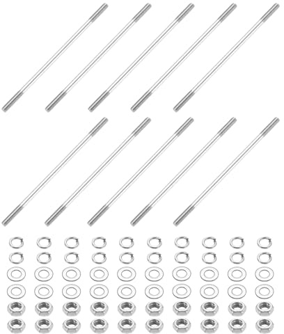 sourcing map Doppelend-Bolzenschrauben, M4 x 100 mm, 304 Edelstahl, Doppelgewindeschrauben mit Muttern und Unterlegscheiben, Doppelendgewinde, Bolzen für Hauswartung, 10 Stück