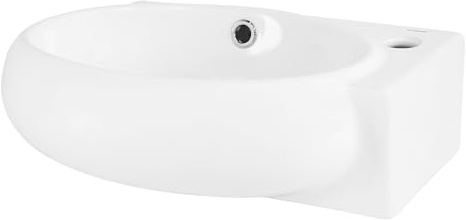 LuxeBath Waschbecken aus Keramik in Weiß, 43x28x15 cm, oval, klein, Hahnloch rechts, Wandmontage oder Aufsatzwaschbecken, Moderne Waschtisch Waschschale Waschplatz Handwaschbecken, für Badezimmer