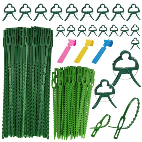 200 pezzi Cravatte per Piante Regolabili, Fascette per Piante in Plastica(23cm,13cm), 20 Pezzi Morsetti per Piante, Flessibile, Riutilizzabili, per Sostenere Le Piante