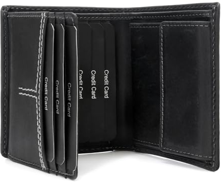 Fa.Volmer ® Geldbörse aus Echtleder | RFID-Schutz | 9 Kartenfächer + Münzfach | inkl. Geschenkbox | Modell: CityWalker (schwarz)