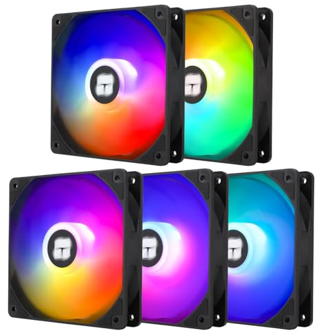 TR-Termisk TL-C12C-S X5 120 mm CPU PWM ARGB-fläkt, 1 550 RPM tyst kylning, svart CPU-fläkt 5-pack, kan parkopplas med chassi/CPU-kylare