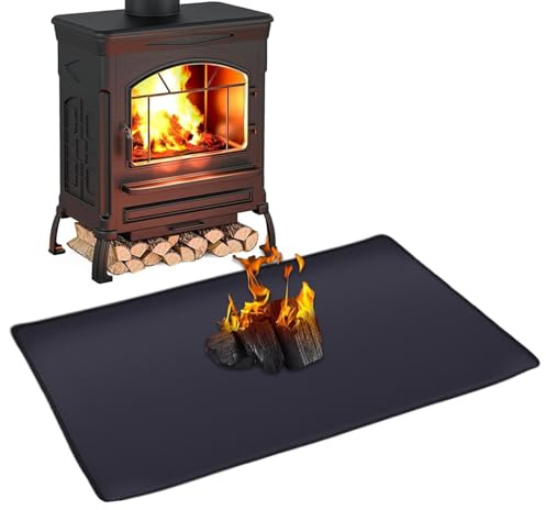 TENGWA Tapis Anti Feu 50 * 80CM Tapis Cheminée Anti Feu Noir Tapis Ignifuge Cheminée Résistant Hautes Températures Anti étincelles Protège aux Fours à Micro Ondes Friteuses Cafetières Etc