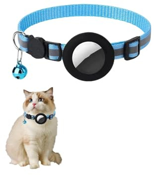 LIUZHUJ Sicherheitshalsband Katze, Reflektierend Katzen Halsbänder, Verstellbar Katzenhalsband mit Sicherheitsverschluss, Blau, Kitten Halsbänder mit Silikonhalterung, für Airtag-Tracker