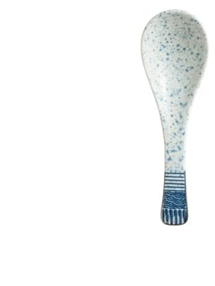 ALMLNLL Cuchara sopera Vintage de cerámica, Cuchara arroz for Sopa, y Fideos, pequeña con Estampado Floral Azul, Juego vajilla doméstica Comercial 4 Piezas, for Helado(B)