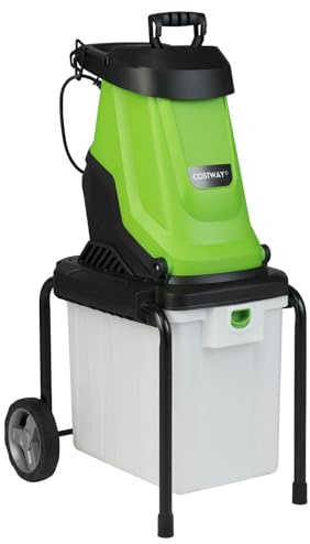 FANTASK Gartenhäcksler, Elektro Häcksler mit Rädern & 50 L Fangbox, Schnittstärke 45mm, Elektrischer Holzhacker kabelgebunden, Messerhäcksler für Gartenreinigung (Grün, 2800 W-56 x 44 x 94 cm)