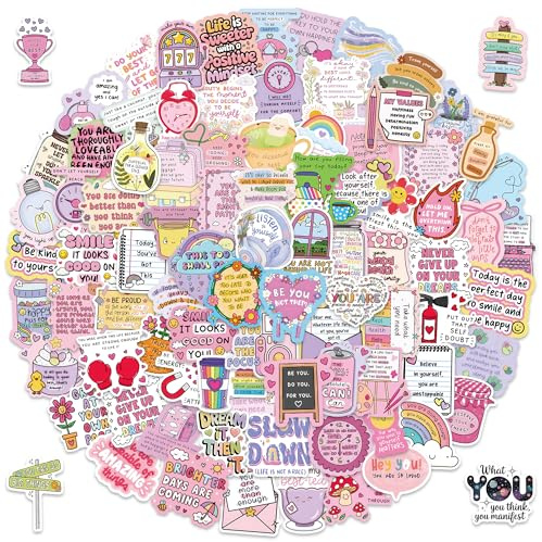 Holographic Quote Stickers 200PCS, Waterproof Vinyl Motivational Positive Affirmation Stickers for Self-Care, Journals, Planners & Everyday Use (Approx. 6cm)