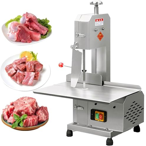 Electric Meat Bandsaw, 750W Commercial Stainless Steel Cutter with 5 Blades for Precise Cutting Thickness, Ideal for Meat, Bones, and Frozen Products