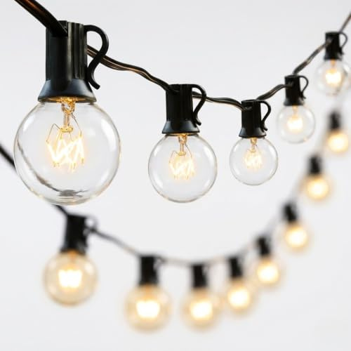 48FT Festoon String Lights Outdoor with 16 S14 Bulbs, Mains Powered Garden Patio Lights for Party, Backyard, Wedding & Decorative Lighting