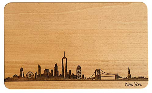 Brotzeitbrett New York Skyline | Frühstücksbrettchen aus Buche | Holz Schneidbrett | Geschenk mit Gravur | Frühstücksbrett | USA | Amerika (Standard (22x14x1cm), ohne persönlicher Gravur)
