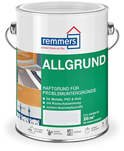 Remmers Allgrund weiß, 2,5 Liter, Haftgrund für Metall, Kunststoff, Holz, mit Rostschutz und Isoliergrund, innen und außen, Made in Germany
