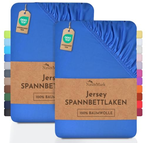 NatureMark 2er Pack Jersey Spannbettlaken, Spannbetttuch 100% Baumwolle in vielen Größen und Farben MARKENQUALITÄT ÖKOTEX Standard 100 | 140 x 200 cm - 160 x 200 cm - royal blau