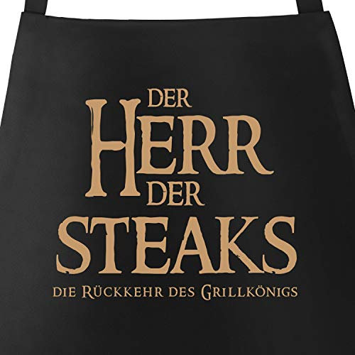 MoonWorks Grill-Schürze für Männer mit Spruch Der Herr der Steaks die Rückkehr des Grillkönigs schwarz unisize