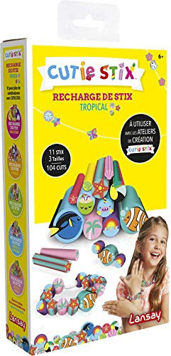 Lansay - Cutie STIX - Mix Nachfüllpack für DIY-Kreationen – Schmuck und Dekorationen zum Basteln – Motiv: Fisch, Palme, Tukan, Muschel – Zubehör kompatibel mit Cutie Stix Ateliers – ab 6 Jahren
