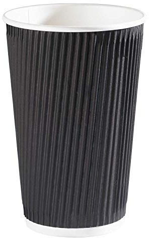 We Can Source It Ltd-100 x 16oz Black Ripple Paper Cups - Double Wall Insulated Hot Drink Coffee Cups - Takeaway Serving Cup for Tea, Coffee and Soup - Disposable Glass for Cafe, Office, Restaurants