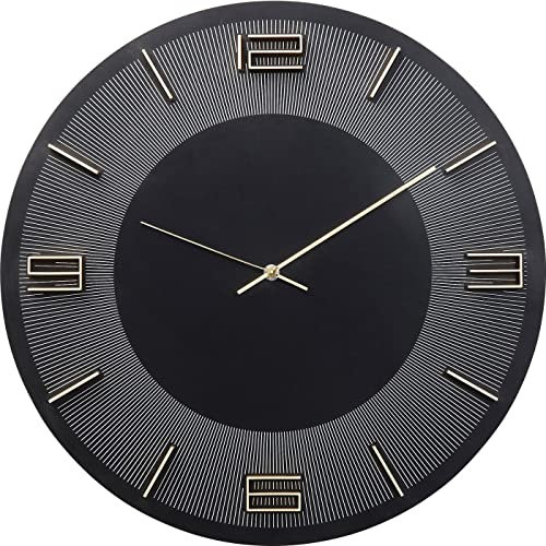 Kare Design Wanduhr Leonardo, Schwarz/Gold, 49cm Durchmesser, Modern, Aluminium, Rund, Uhr für Wohnzimmer, Schlafzimmer, Büro, Batterie nicht inklusive
