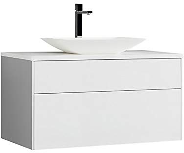 StoneArt Badmöbel Set Mineralguss Waschbecken Waschschale Aufsatzwaschbecken und Unterschrank Waschtisch Einzel- oder Doppelwaschbecken Venice VE-1000pro-1 weiß 100cm